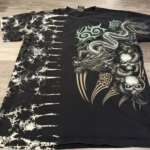 tribal skull all over print t shirt XL 00s Y2K - Picture 4 of 8